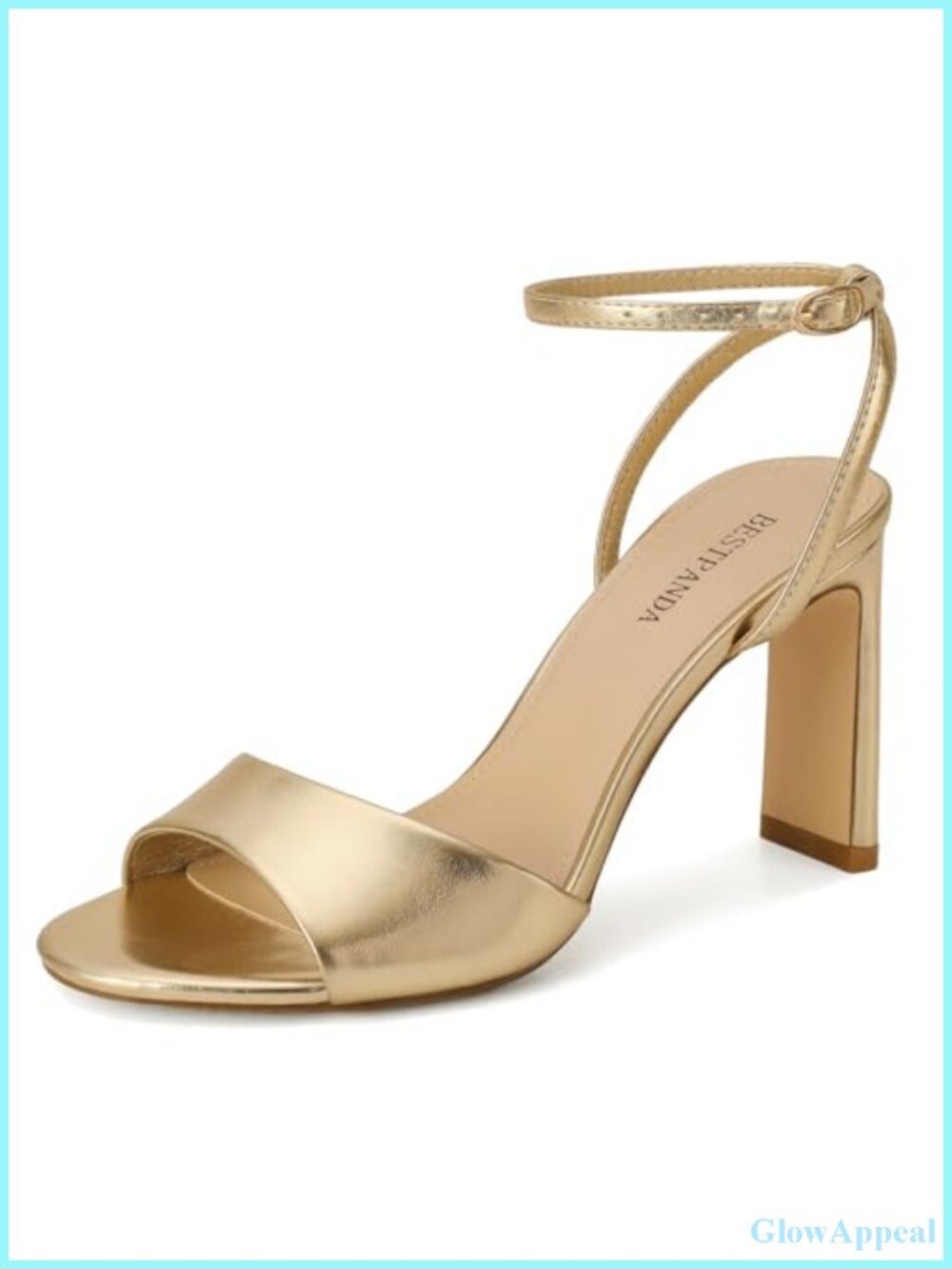 Womens Gold High Heel Sandals Open Toe Ankle Strap Block Heels